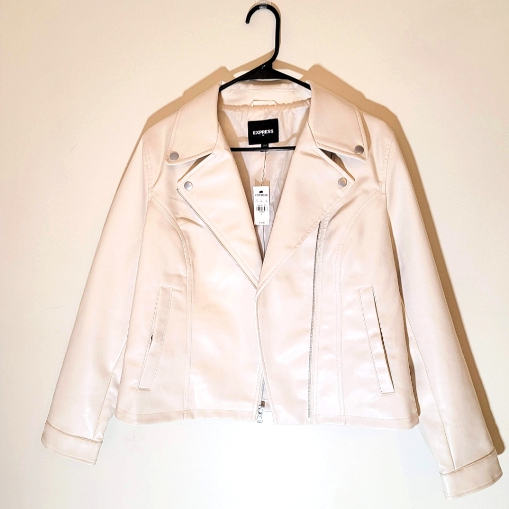 Express Ivory Faux Leather Jacket Size Large